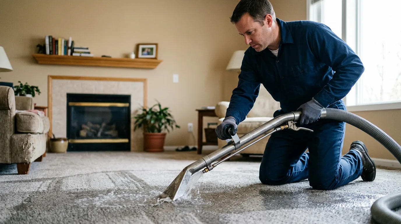 Water damage restoration technician working near Hallwood, VA